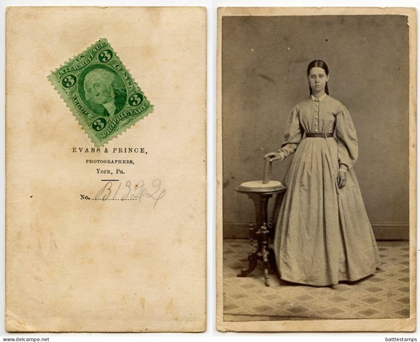 United States 1860‘s Photograph, Woman - Evans & Prince, York, Pennsylvania - Scott R18c Revenue Stamp - Revenues