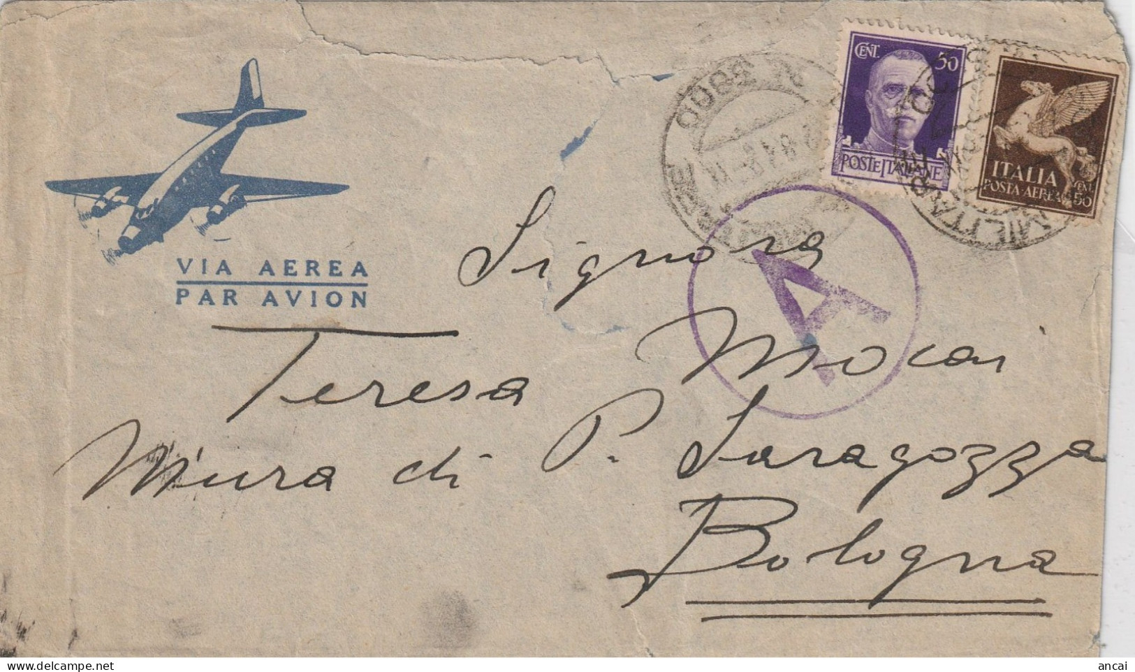 1942. Cagliari. Lettera, Per Via Aerea,  Da PM 3600 (Cagliari) A Bologna. - 1939-45