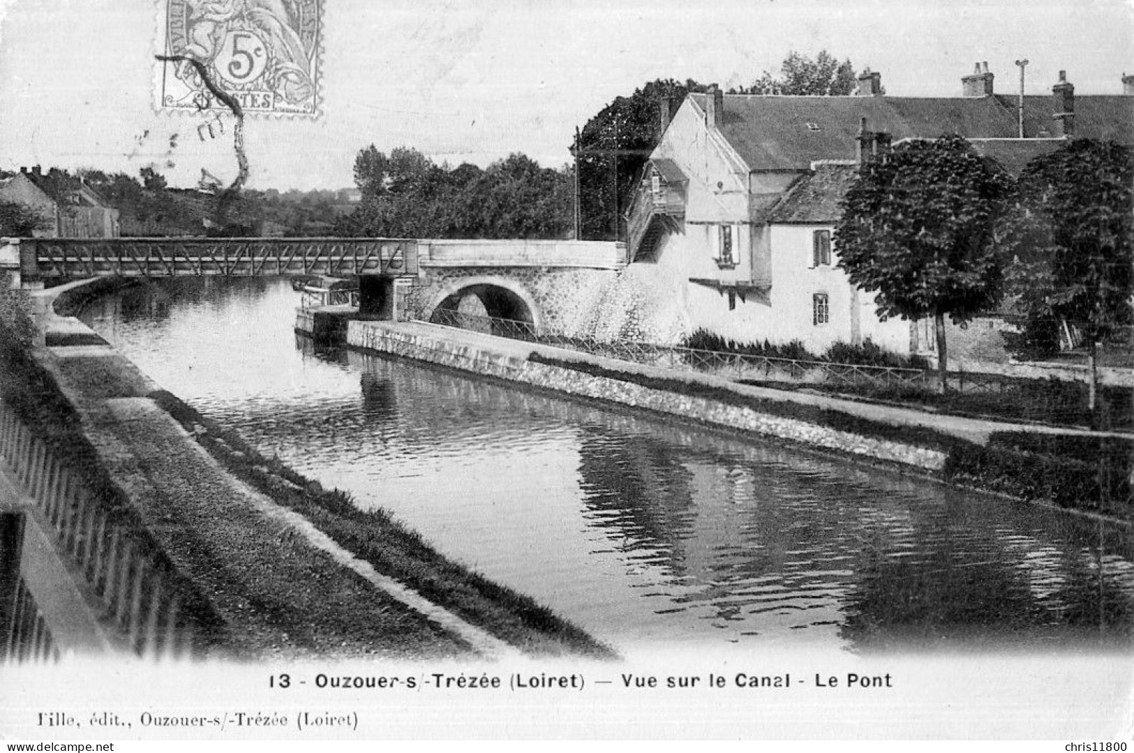 CPA -  Batellerie - 45 - OUZOUER-SUR-TREZEE - Vue Sur Le Canal - Le Pont - Ouzouer Sur Loire