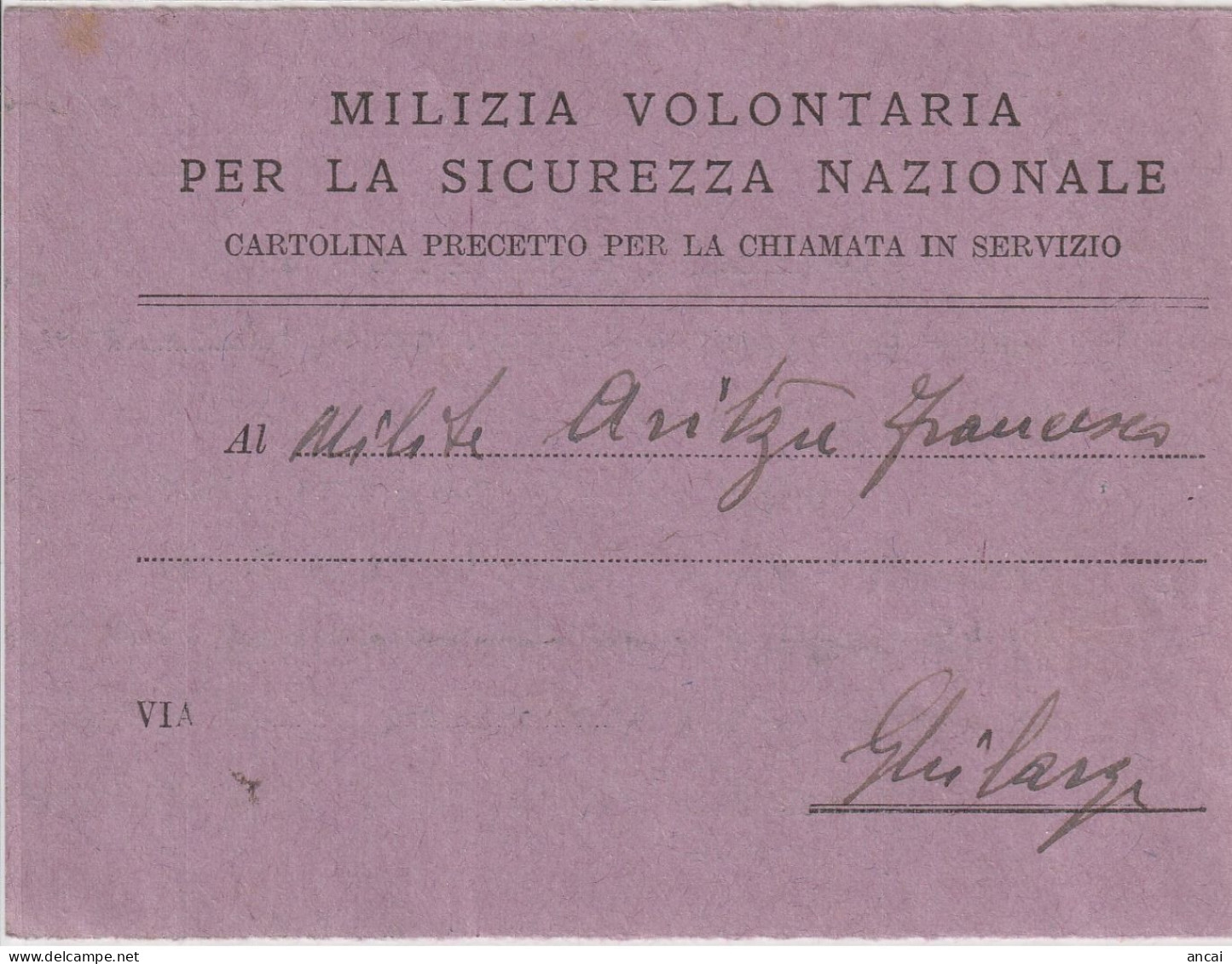 1939. Cagliari. Precettazione Di Militare COMANDO 13 LEGIONE MILITARE D.I.C.A.T. CAGLIARI - 1939-45