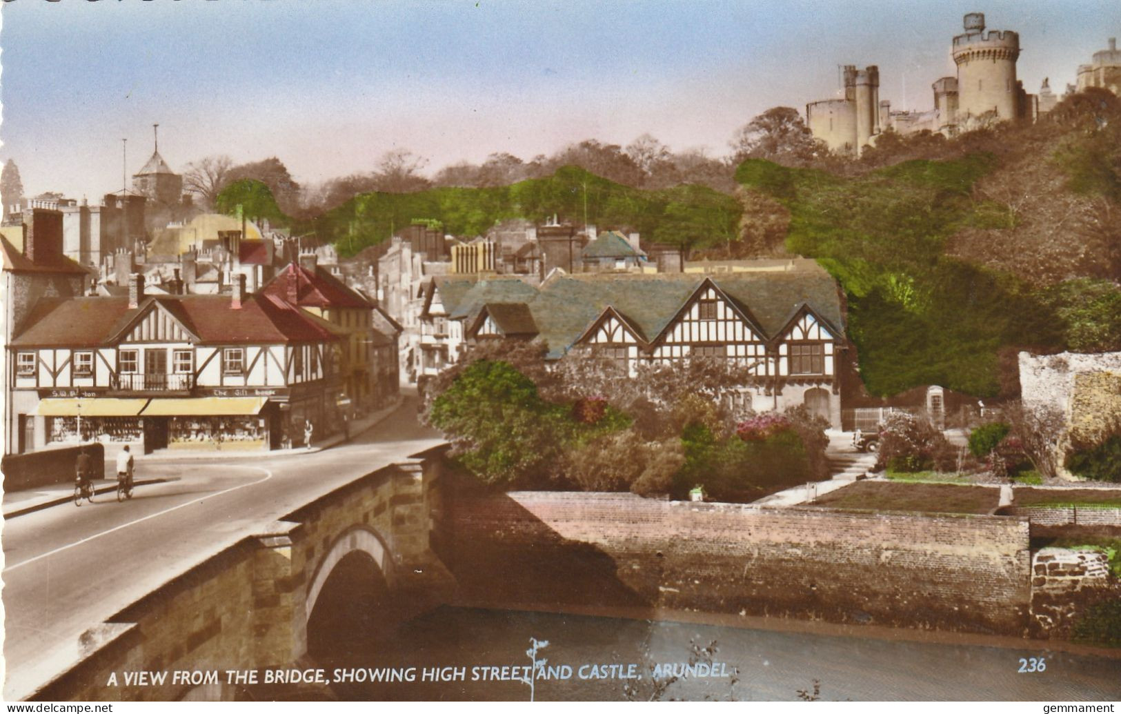 ARUNDEL - VIEW FROM BRIDGE SHOWING HIGH STREET AND CASTLE - Arundel