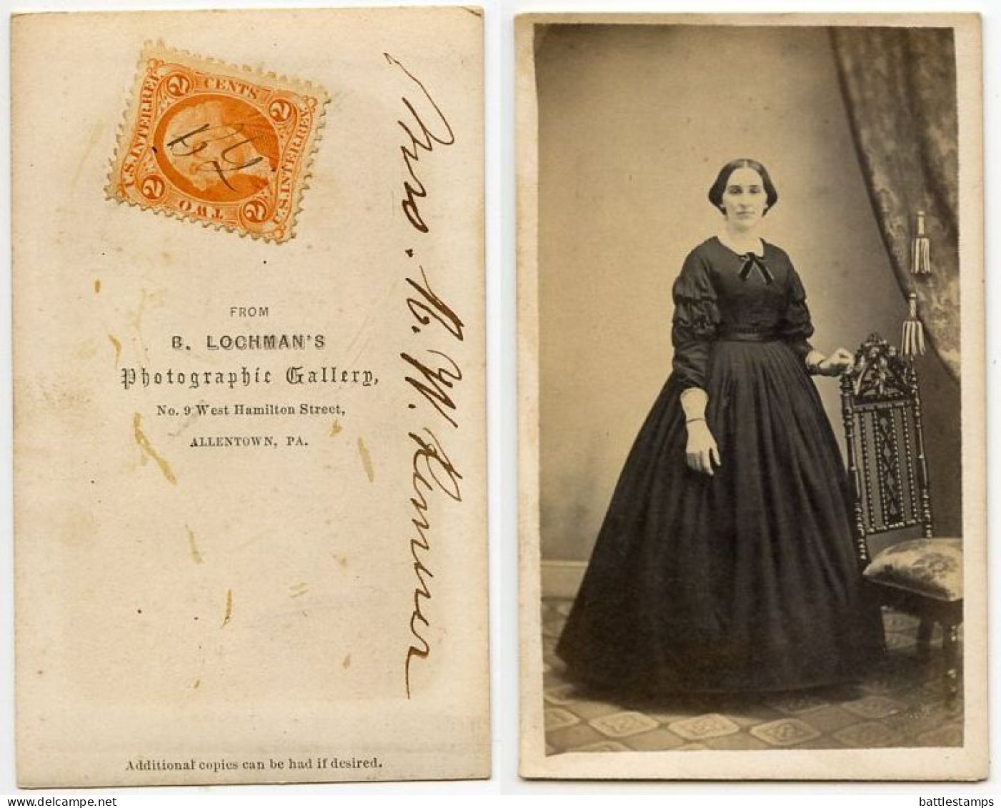 United States 1860‘s Photograph, Woman - B. Lochman, Allentown Pennsylvania, Scott R15c Revenue Stamp - Steuermarken