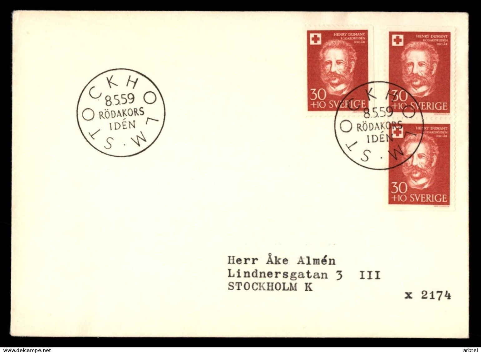 SUECIA FDC NOBEL HENRY DUNANT CRUZ ROJA RED CROSS 1959 - Henry Dunant