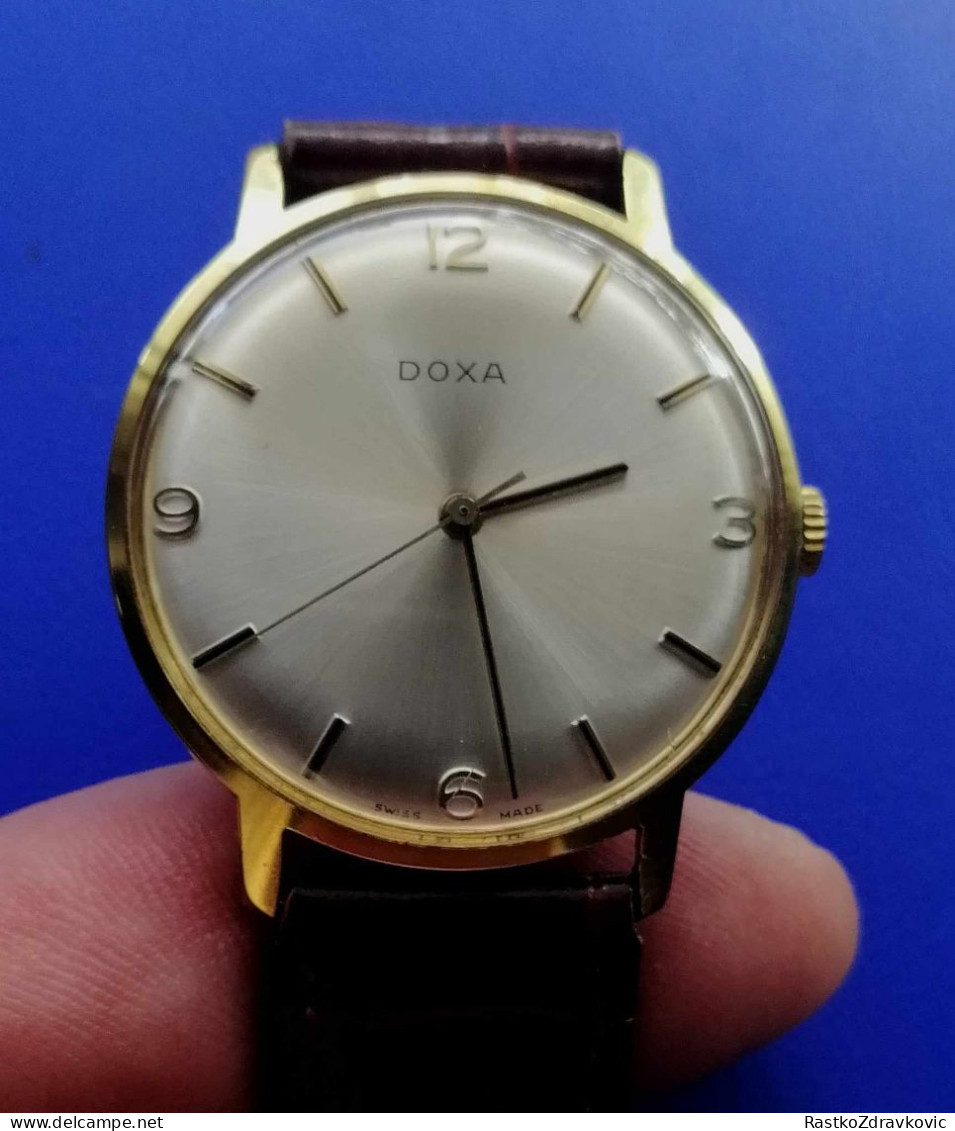 DOXA+SWISS-WRIST-HAND-WINDING-WATCH+VINTAGE+GOLDPLATED+10377-5+6 688072+FINE CONDITION - Watches: Old