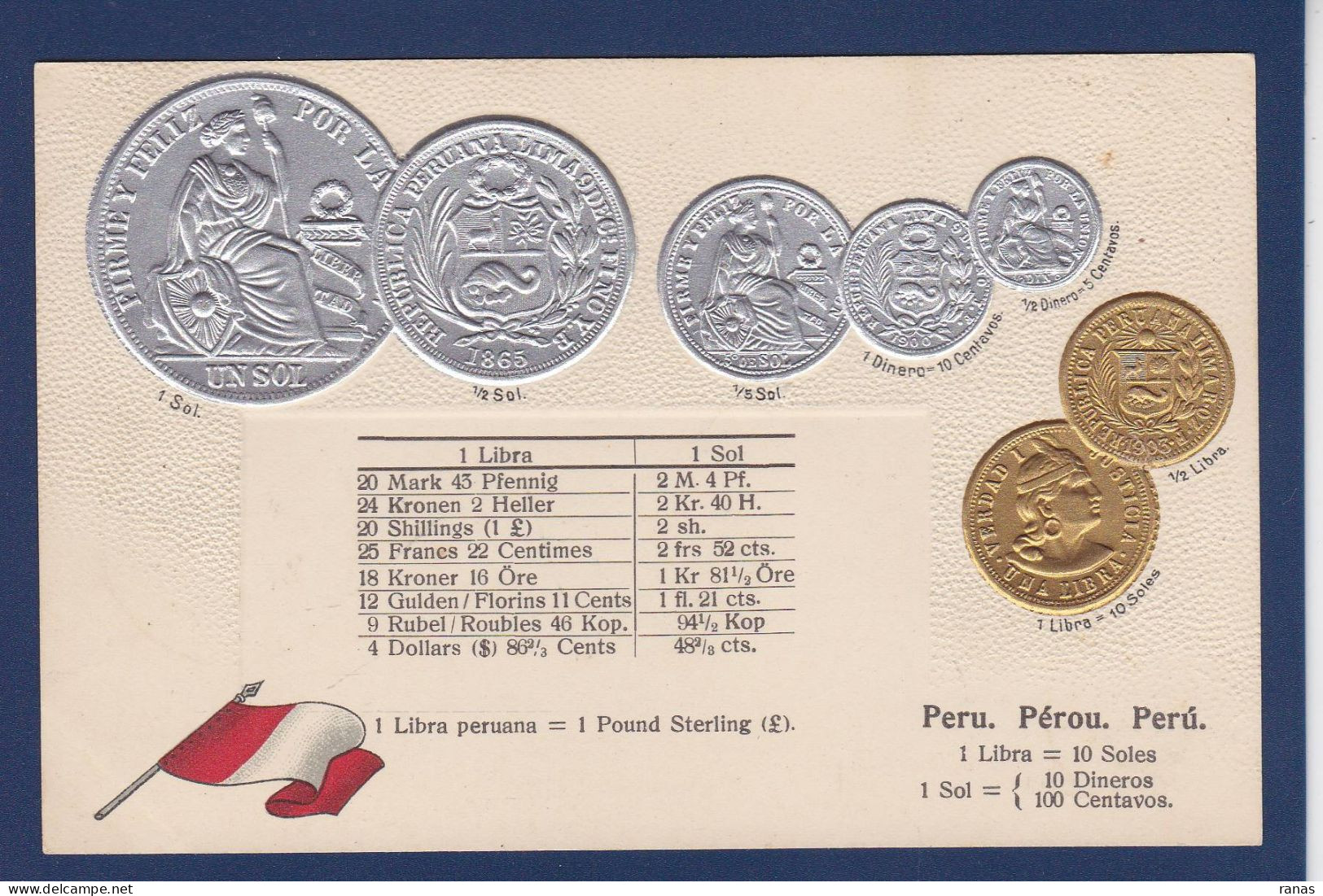 CPA Pérou Péru Monnaie Coins Gaufré Embossed Non Circulé - Perù