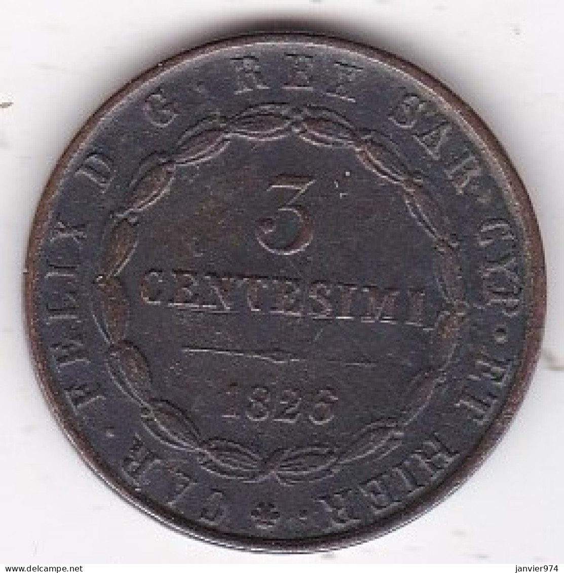 Sardaigne 3 Centesimi 1826 L Torino, Tête D'aigle, Carlo Felice - Piémont-Sardaigne-Savoie Italienne