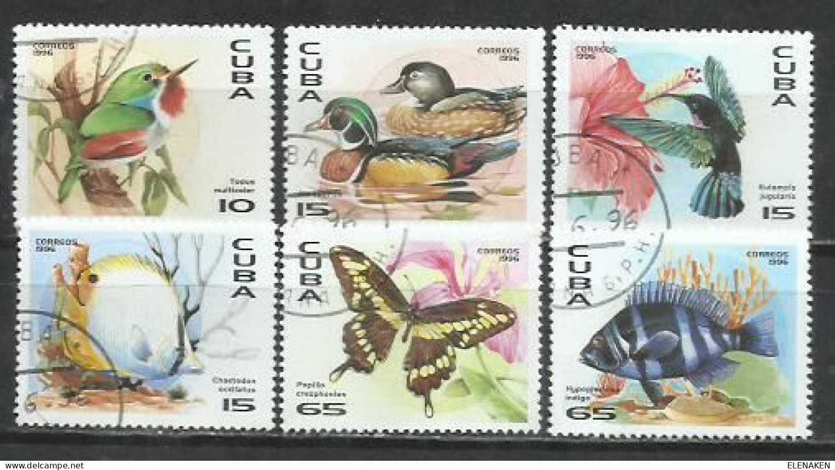 356- SERIE COMPLETA CUBA FAUNA NATURALEZA 1996 Nº 3545/3550 AVES MARIPOSAS PECES - Gebraucht