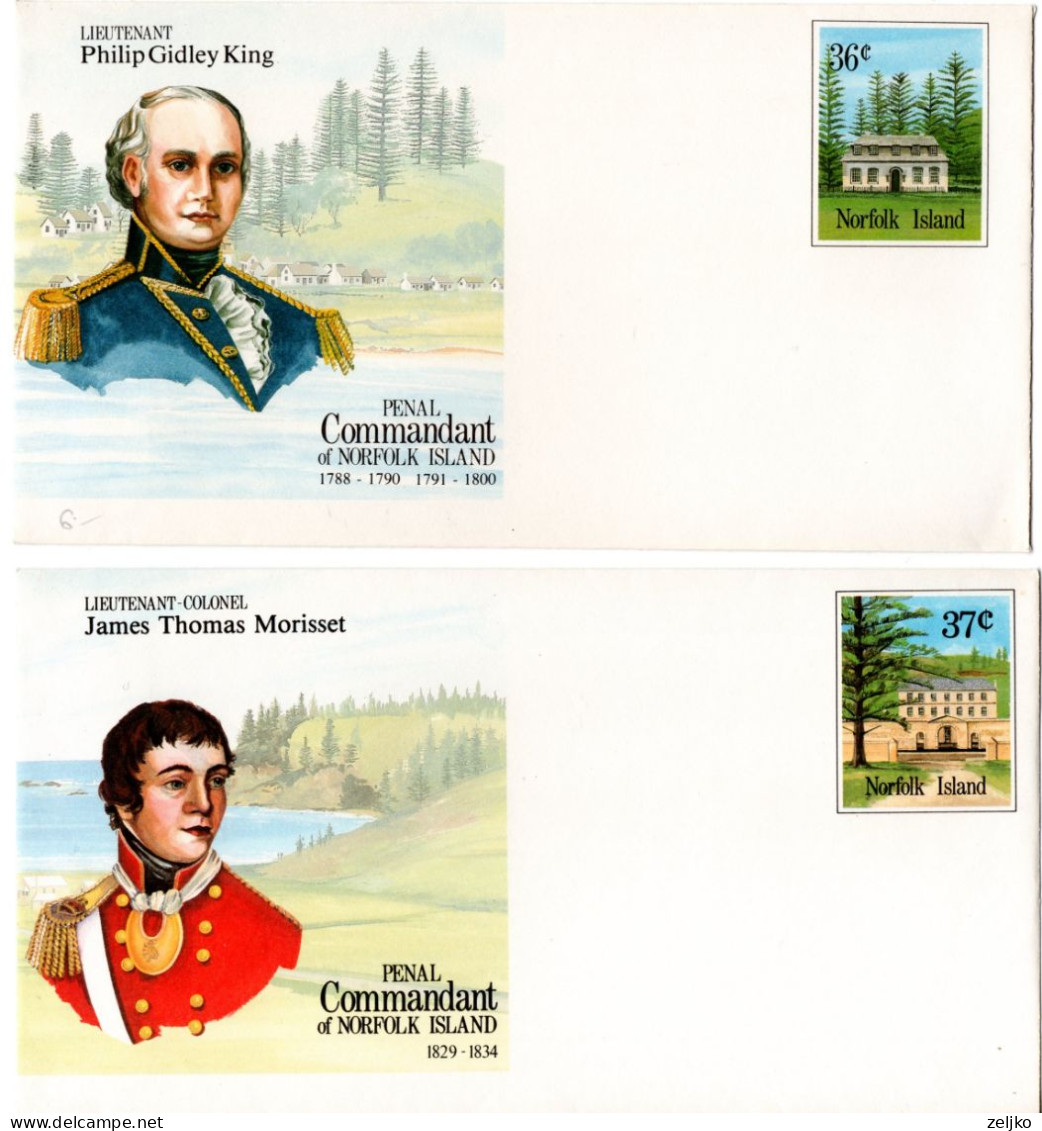 Norfolk, Stationery, Penal Commandants Of Norfolk Islands, P.G. King, J.T. Morisset, J. Piper - Aerogramme
