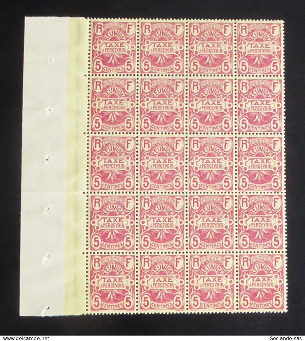 REUNION - 1907 - Taxe TT N°YT. 6 - 5c Rouge - Bloc De 20 Bord De Feuille - Neuf Luxe ** / MNH - Timbres-taxe