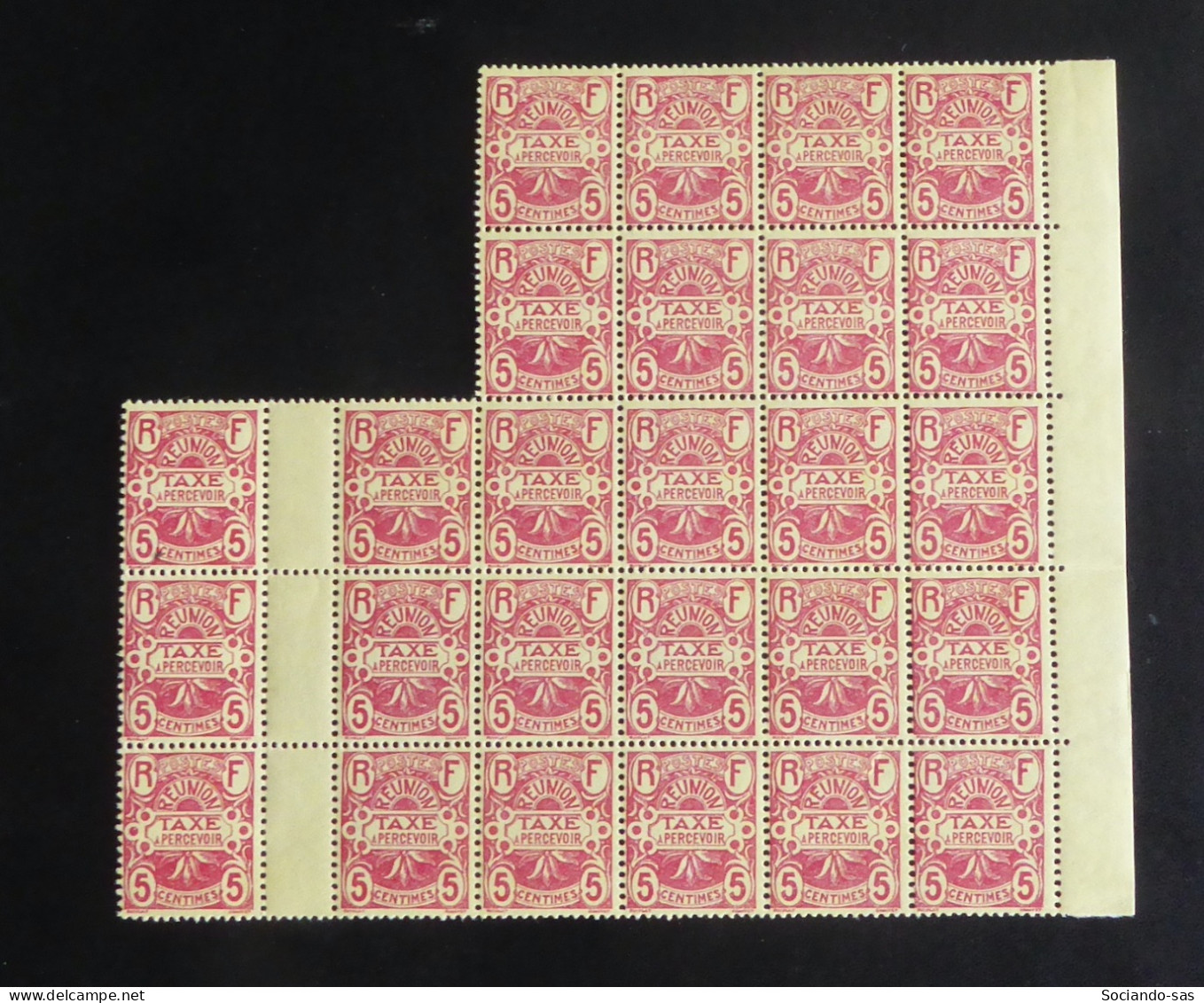 REUNION - 1907 - Taxe TT N°YT. 6 - 5c Rouge - Bloc De 26 Bord De Feuille - Neuf Luxe ** / MNH - Postage Due