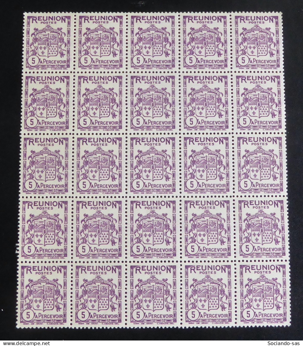 REUNION - 1933 - Taxe TT N°YT. 16 - 5c Lilas - Bloc De 25 - Neuf Luxe ** / MNH - Timbres-taxe