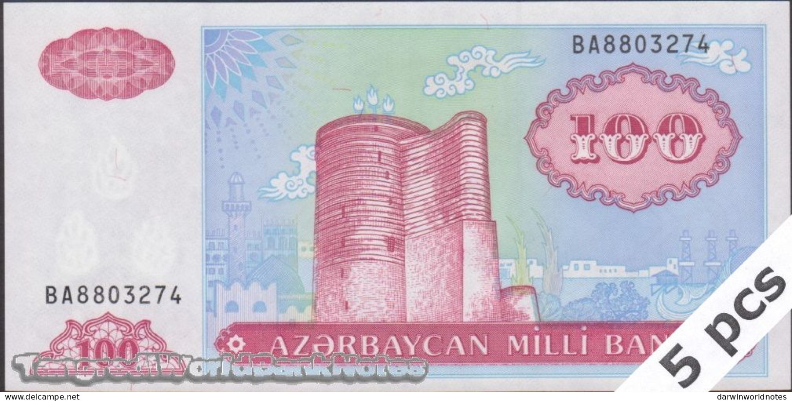 DWN - AZERBAIJAN P.18b - 100 Manat ND (1999) UNC Various Prefixes DEALERS LOT X 5 - Azerbaïdjan