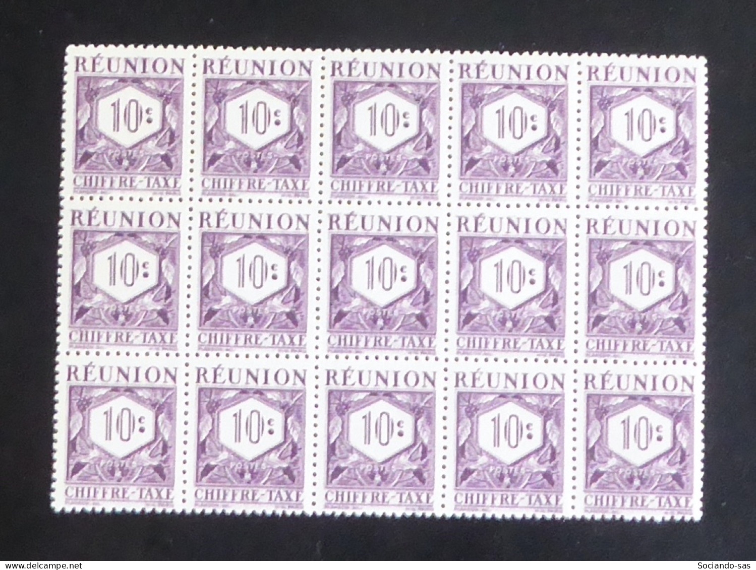REUNION - 1947 - Taxe TT N°YT. 26 - 10c Lilas - Bloc De 15 - Neuf Luxe ** / MNH - Timbres-taxe