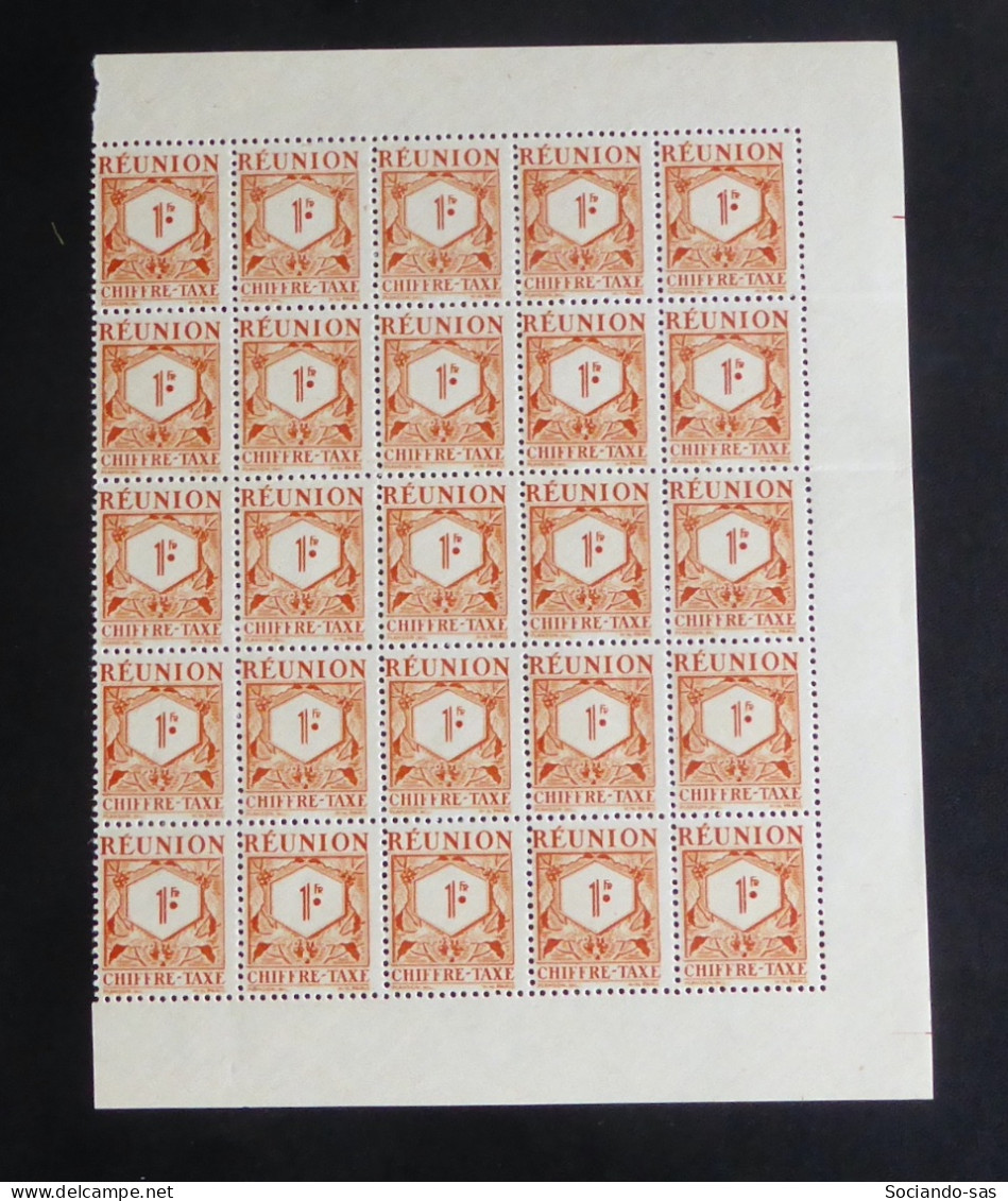 REUNION - 1947 - Taxe TT N°YT. 29 - 1f Orange - Bloc De 25 Bord De Feuille - Neuf Luxe ** / MNH - Timbres-taxe