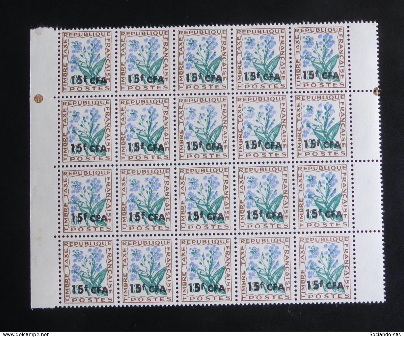 REUNION - 1964-65 - Taxe TT N°YT. 51 - Myosotis - Bloc De 20 - Neuf Luxe ** / MNH - Timbres-taxe