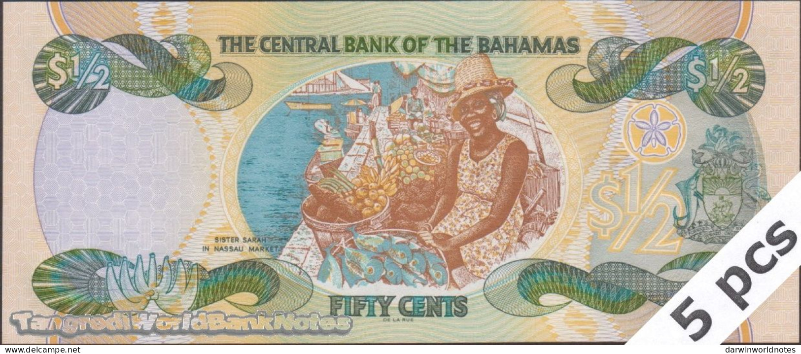 DWN - BAHAMAS P.68 - ½ Dollar A.2000 (2001) UNC Various Prefixes DEALERS LOT X 5 - Bahama's