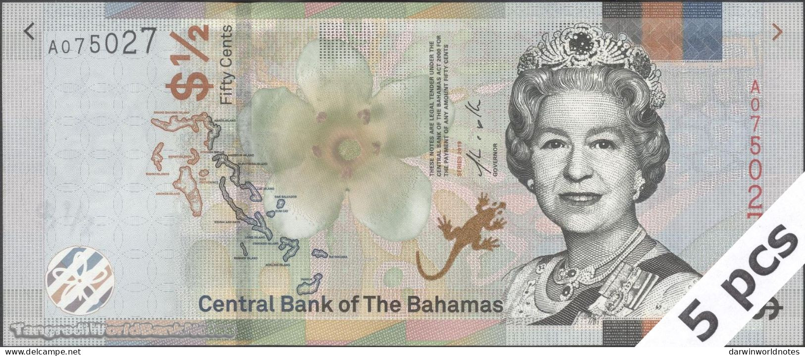 DWN - BAHAMAS P.A77 - ½ Dollar A.2000 (2019) UNC Various Prefixes DEALERS LOT X 5 - Bahamas