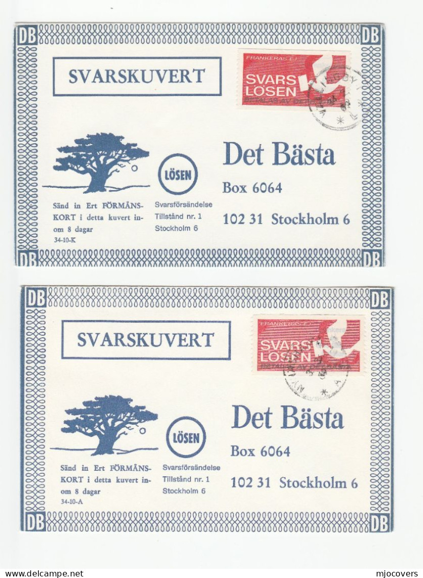 Pair SWEDEN Losen TREE Pic ADVERT COVERS Svarslosen COIL Stamps BIRD Birds Cover - Cartas & Documentos