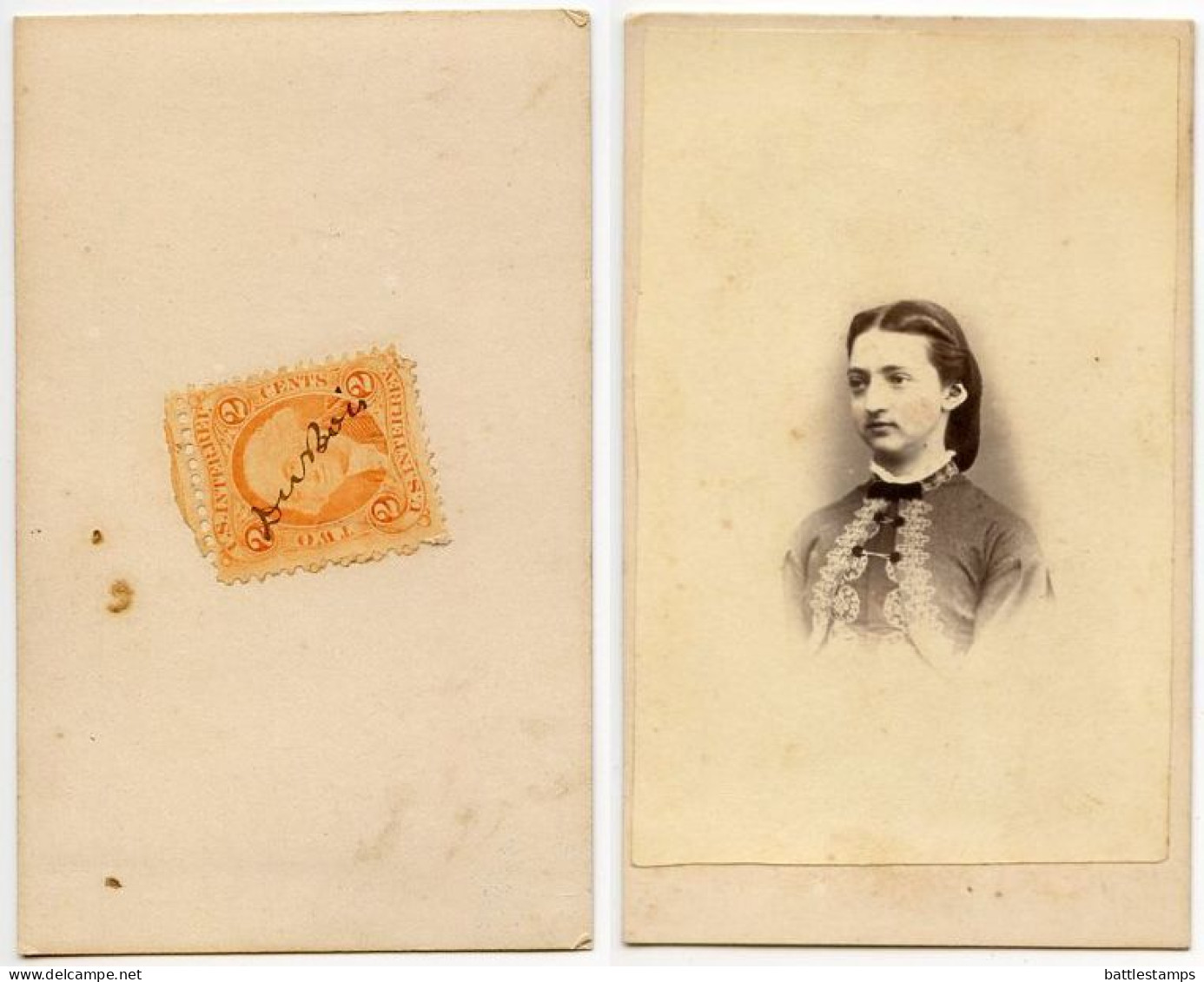 United States 1860‘s Photograph, Woman - Scott R15c Revenue Stamp - Revenues