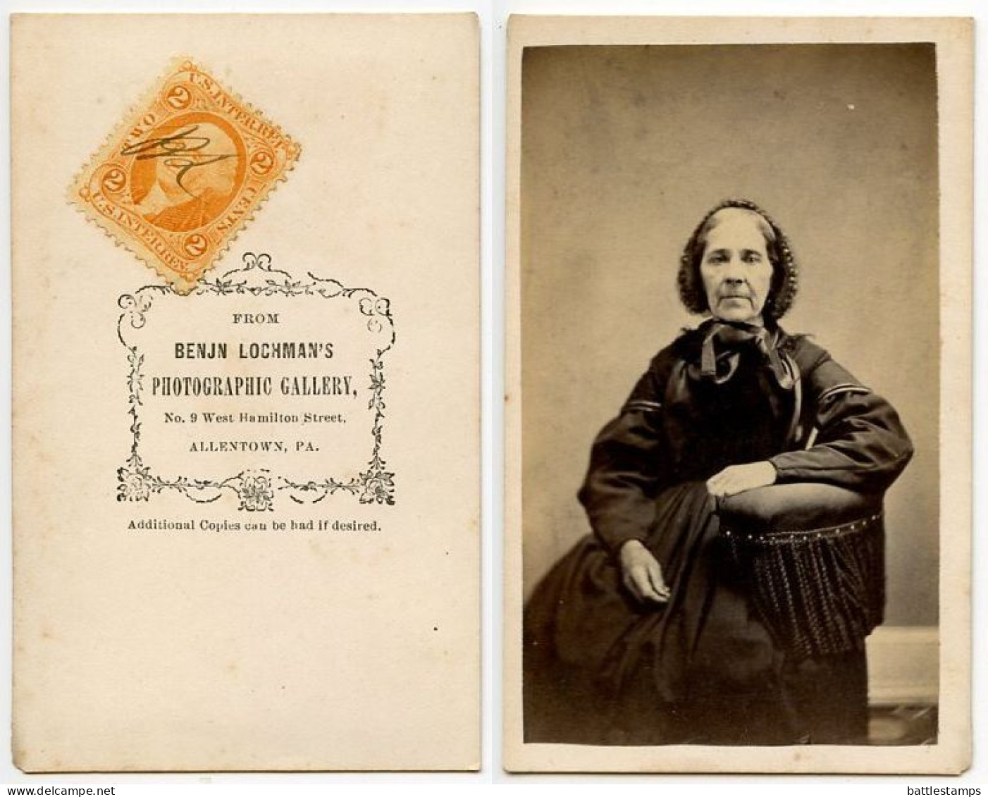 United States 1860‘s Photograph, Woman - Benjn Lochman, Allentown Pennsylvania, Scott R15c Revenue Stamp - Steuermarken