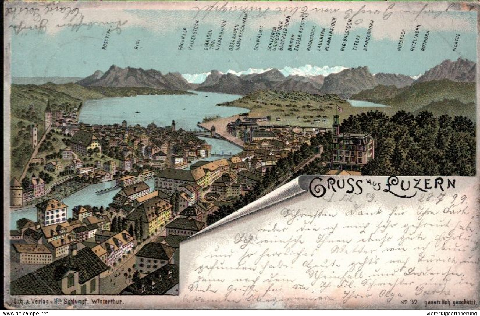 ! Alte Litho Ansichtskarte Gruss Aus Luzern, Schweiz, 1899, Verlag Schlumpf, Nr. 32 - Lucerna