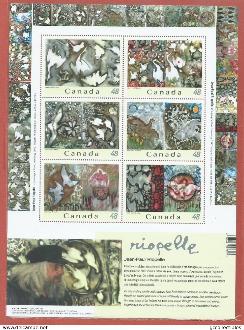 Canada # 2002 Full Pane Of 6 - Jean-Paul Riopelle - Full Sheets & Multiples