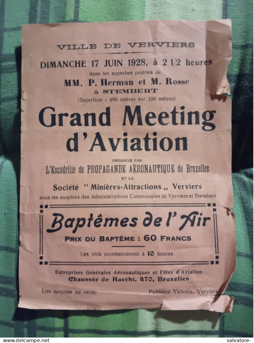 VILLE DEVVERVIERS- GRAND MEETING D'AVIATON 1928 - Materiale Promozionale