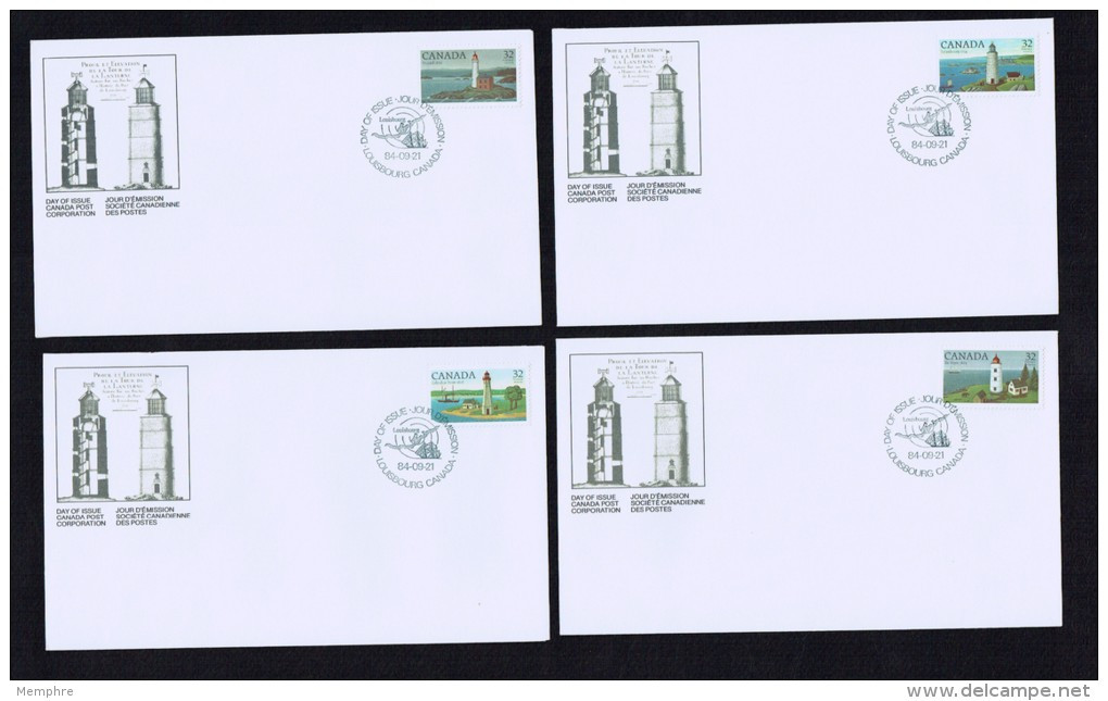 1984  Canadian Lighthouses Series 1 Sc 1032-5  Singles On Separate FDCs - 1981-1990