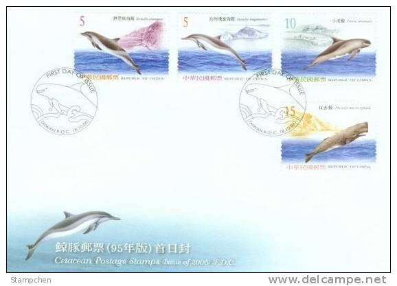 FDC Taiwan 2006 Cetacean Stamps Whale Dolphin Lighthouse Bridge Harbor Fish Fauna - FDC