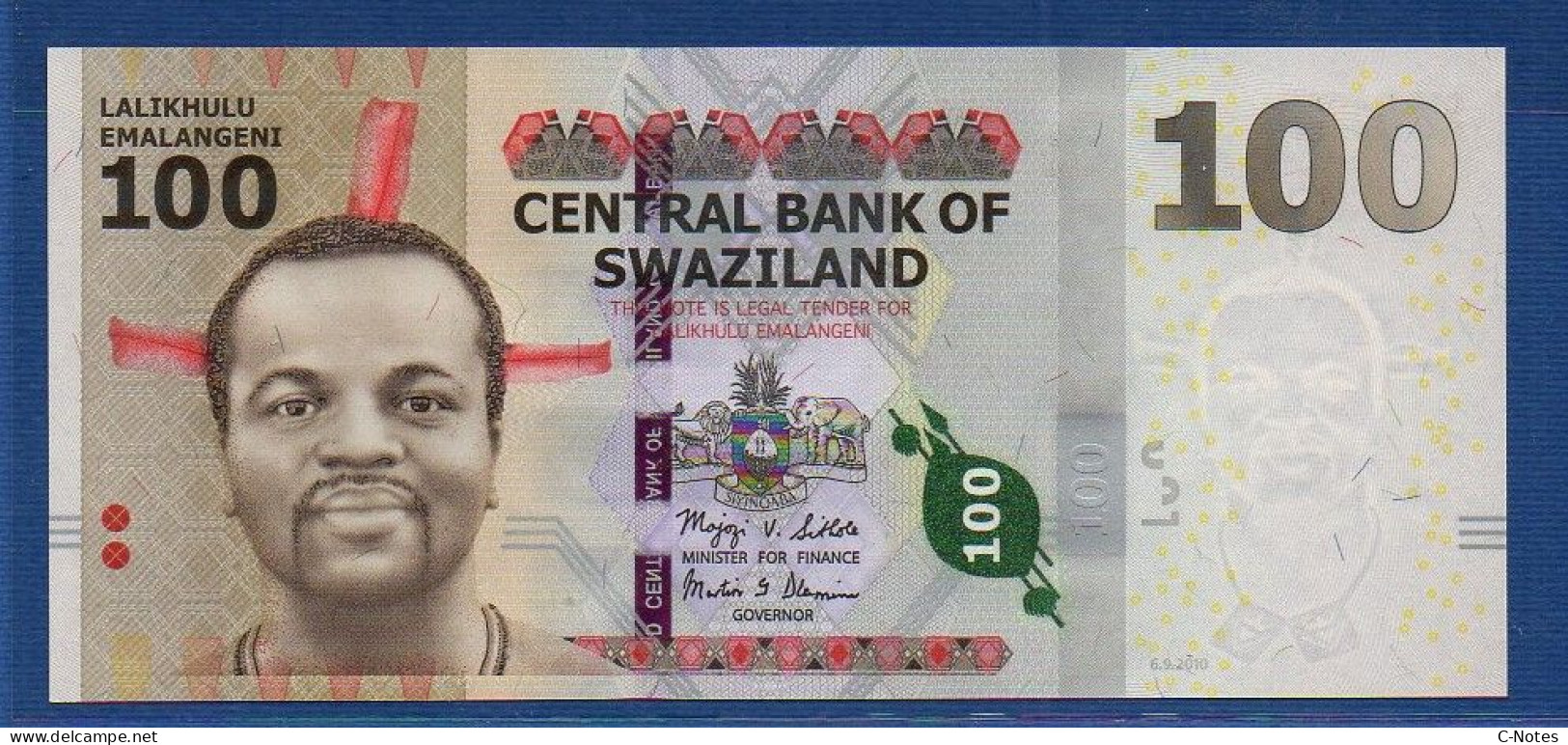 SWAZILAND - P.39 – 100 Emalangeni 2010 UNC, S/n AA2316158 - Swaziland