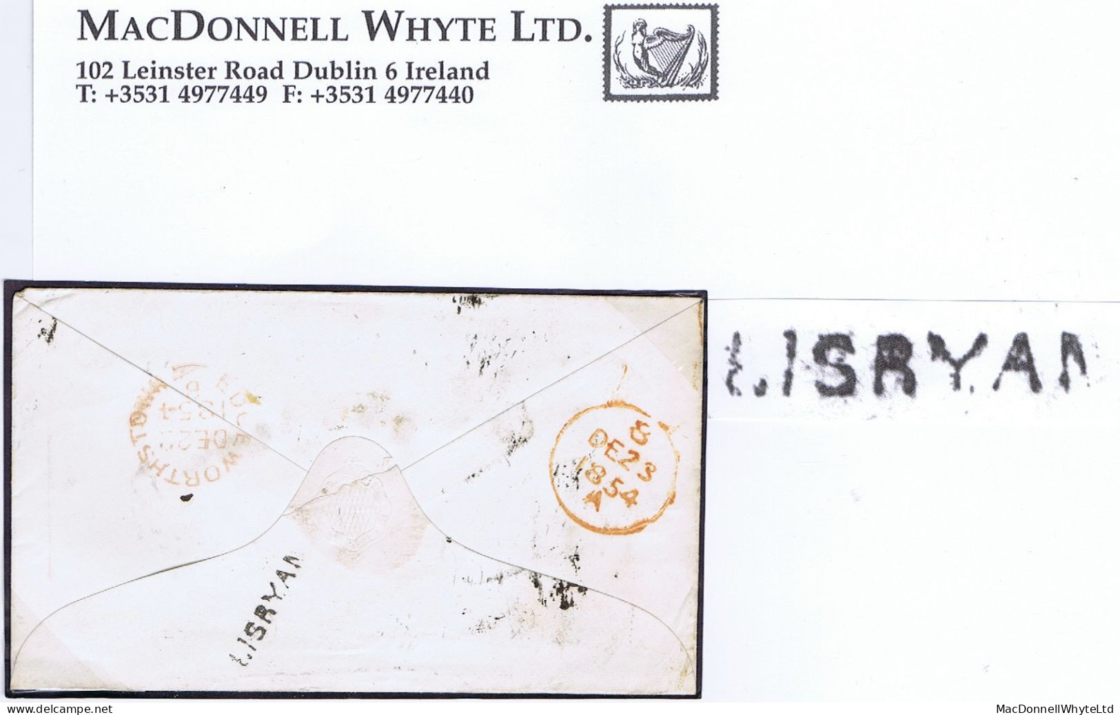 Ireland Longford 1854 Small Sans-serif Type 2A LISRYAN Receiving House On Cover To Dublin With 1d Red Tied "206" - Prephilately