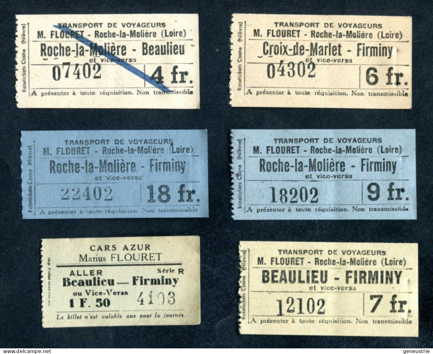 Lot De 6 Tickets De Bus Compagnie Flouret - Bassin Minier De La Loire - Mines De Roche-la-Molière Et Firminy (Loire) - Europe