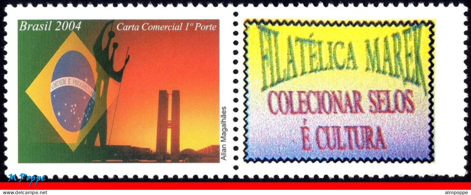 Ref. BR-2940-2 BRAZIL 2004 - BRAZIL, ARCHITECTURE,SCULPTURE, PERSONALIZED MNH, FLAGS 1V Sc# 2940 - Personalisiert