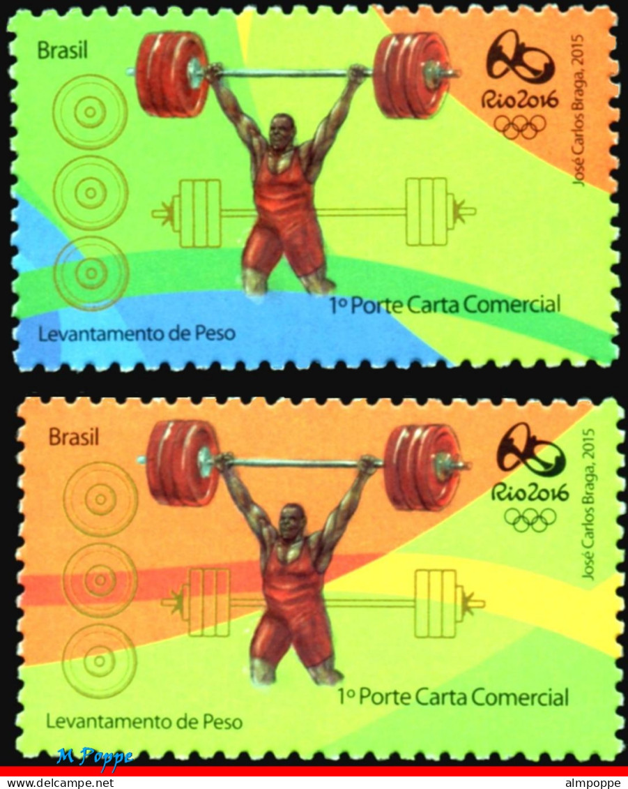 Ref. BR-OLYM-E05 BRAZIL 2015 - OLYMPIC GAMES, RIO 2016,WEIGHTLIFTING,STAMPS 1ST & 4TH SHEET,MNH, SPORTS 3V - Haltérophilie