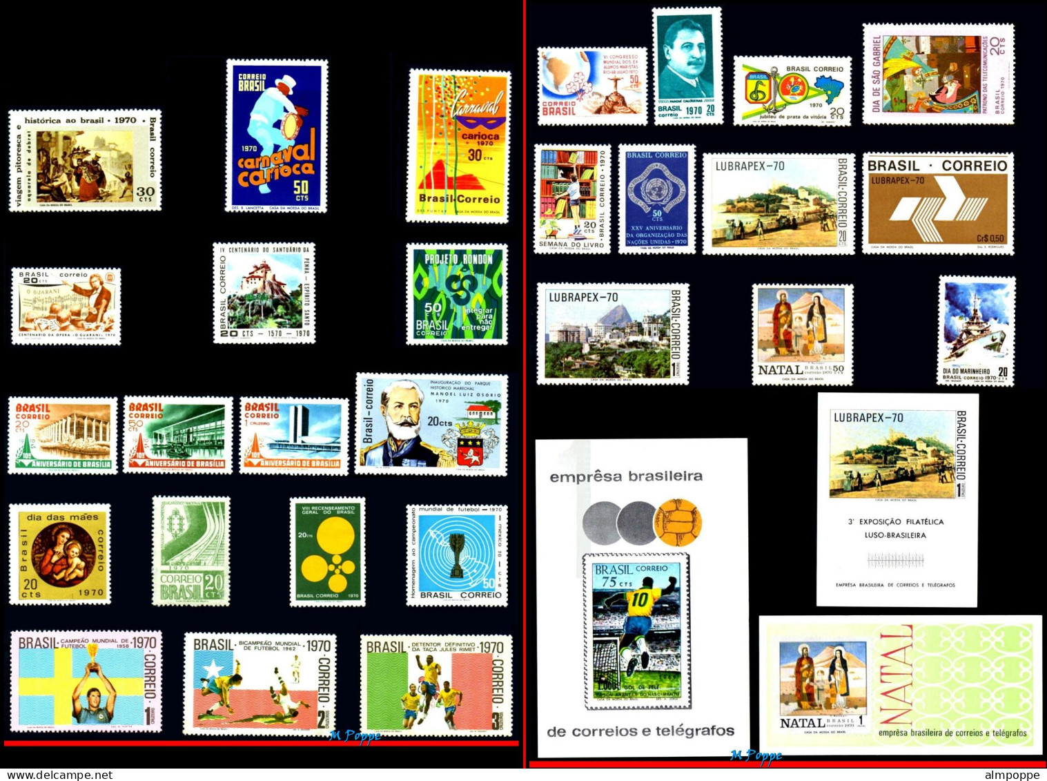 Ref. BR-Y1970 BRAZIL 1970 - ALL STAMPS ISSUED, FULLYEAR, SCOTT 1141A+1145+1153-82, MNH, . 31V - Annate Complete