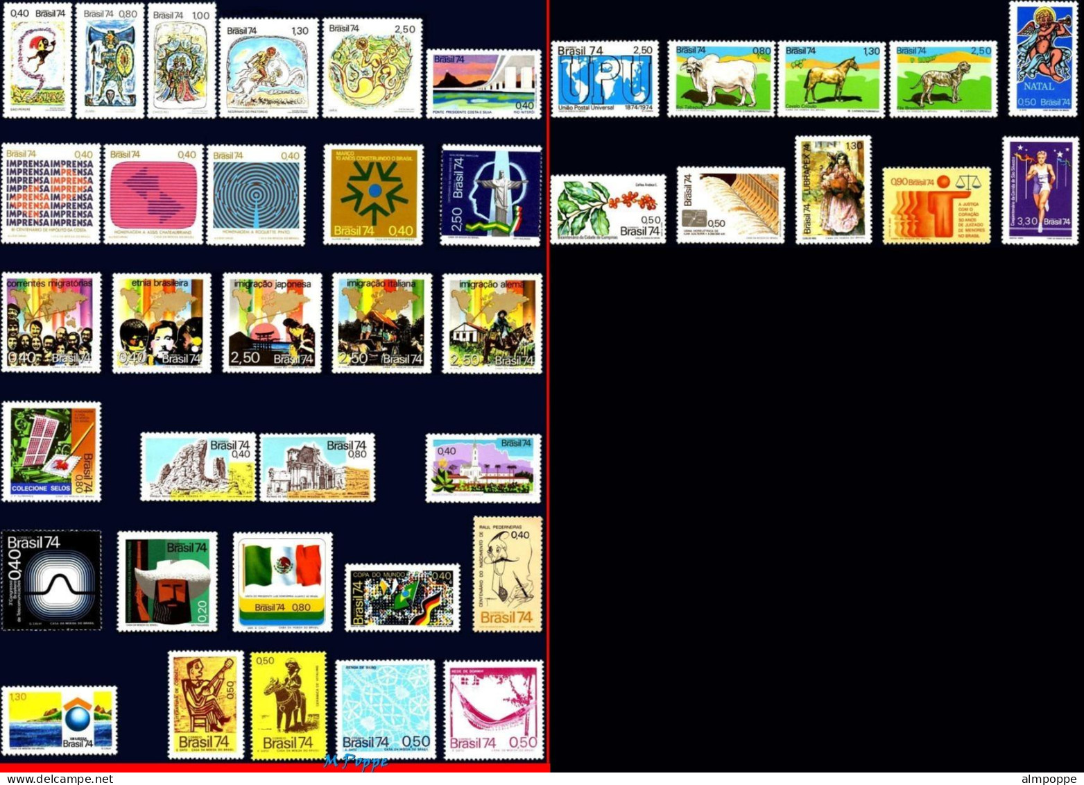 Ref. BR-Y1974-S BRAZIL 1974 - ALL COMMEMORATIVE STAMPSOF THE YEAR, ALL MNH, . 40V Sc# 1332~1374 - Annate Complete