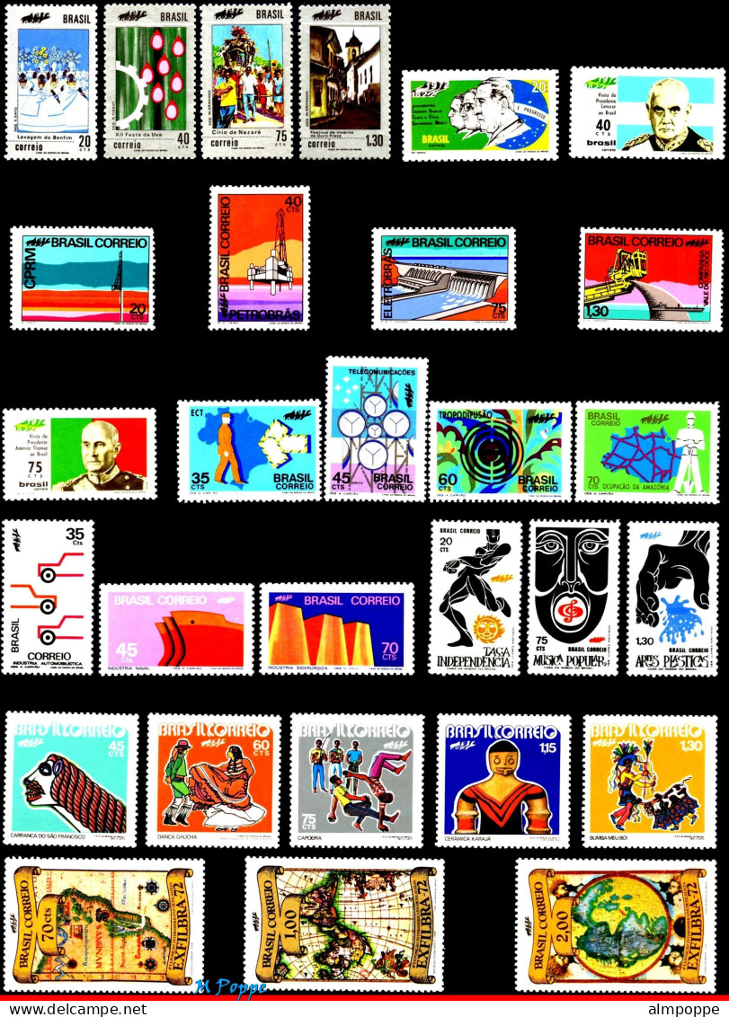 Ref. BR-Y1972-S BRAZIL 1972 - ALL COMMEMORATIVE STAMPSOF THE YEAR, ALL MNH, . 48V Sc# 1210~1275A - Annate Complete