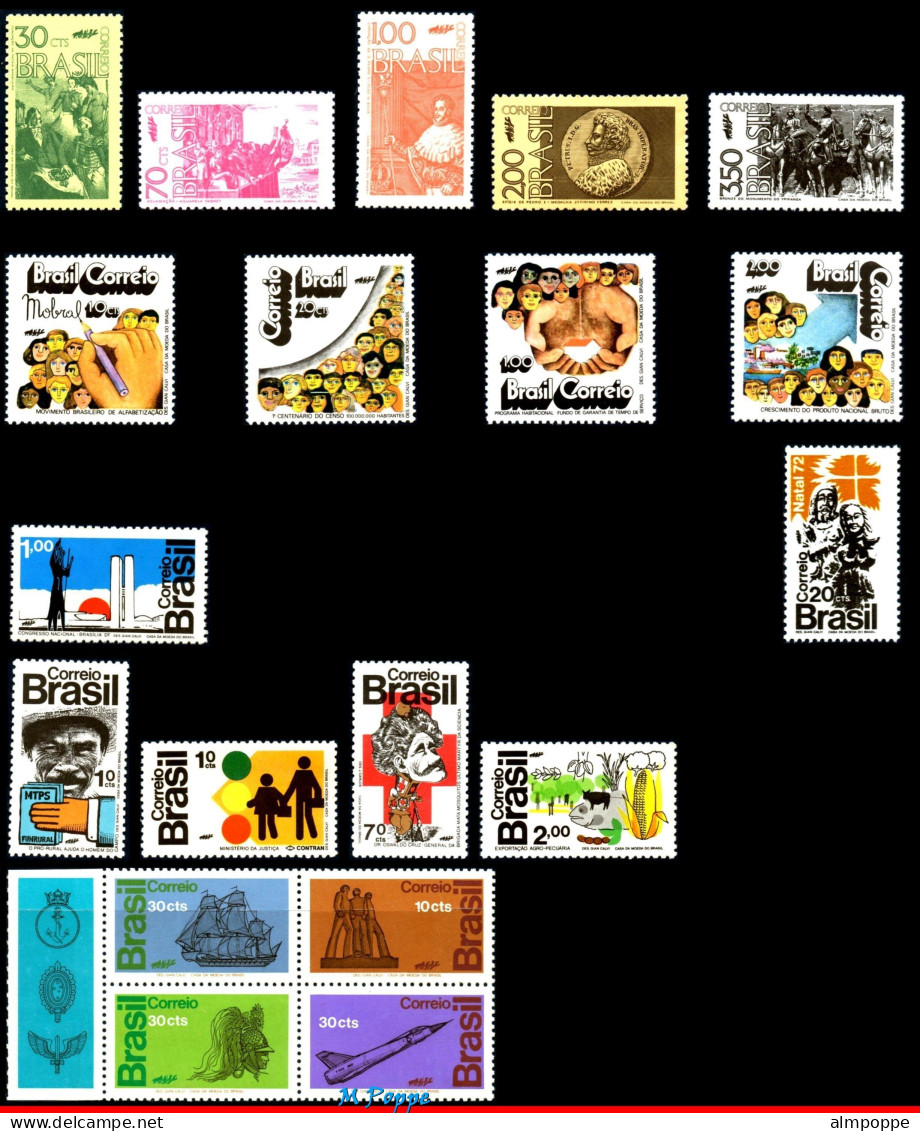 Ref. BR-Y1972-S BRAZIL 1972 - ALL COMMEMORATIVE STAMPSOF THE YEAR, ALL MNH, . 48V Sc# 1210~1275A - Full Years