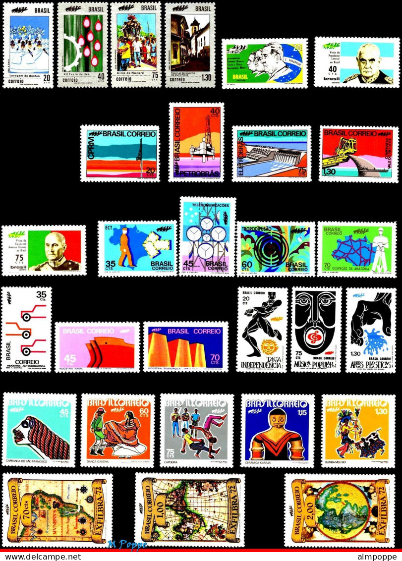 Ref. BR-Y1972 BRAZIL 1972 - ALL STAMPS ISSUED, FULLYEAR, SCOTT 1210~1275A, MNH, . 56V Sc# 1210~1275A - Annate Complete