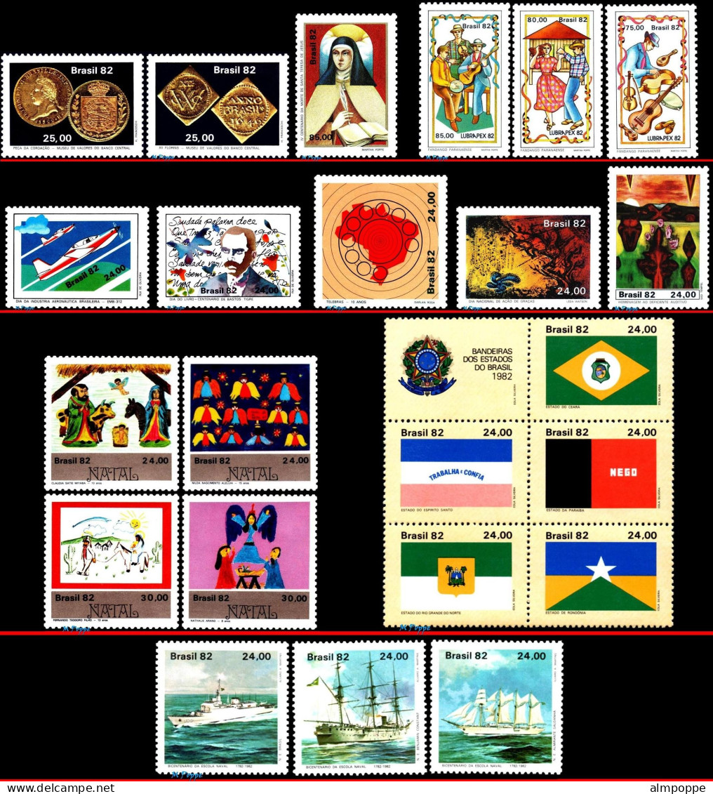 Ref. BR-Y1982-S BRAZIL 1982 - ALL COMMEMORATIVE STAMPSOF THE YEAR, 52V, MNH, . 52V Sc# 1783~1839 - Full Years