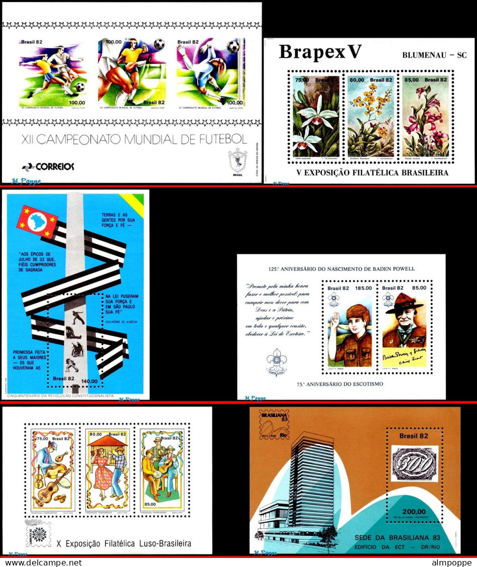 Ref. BR-Y1982-SS BRAZIL 1982 - ALL SOUVENIR SHEETS THEYEAR,SCOTT: 1789+92+1805+12+22A+40, MNH, FOOTBALL SOCCER 13V - Annate Complete