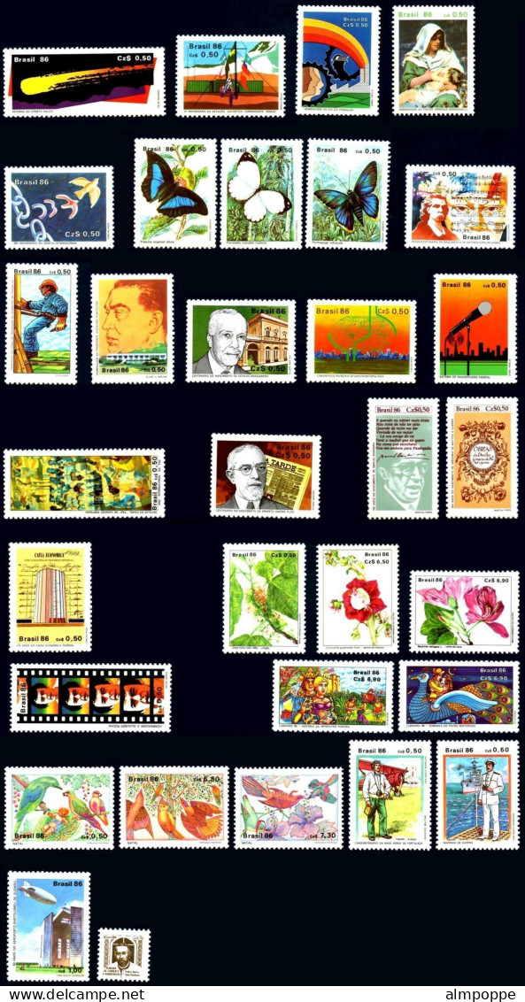 Ref. BR-Y1986-S BRAZIL 1986 - ALL COMMEMORATIVE STAMPSOF THE YEAR, 31V, MNH, . 32V - Annate Complete