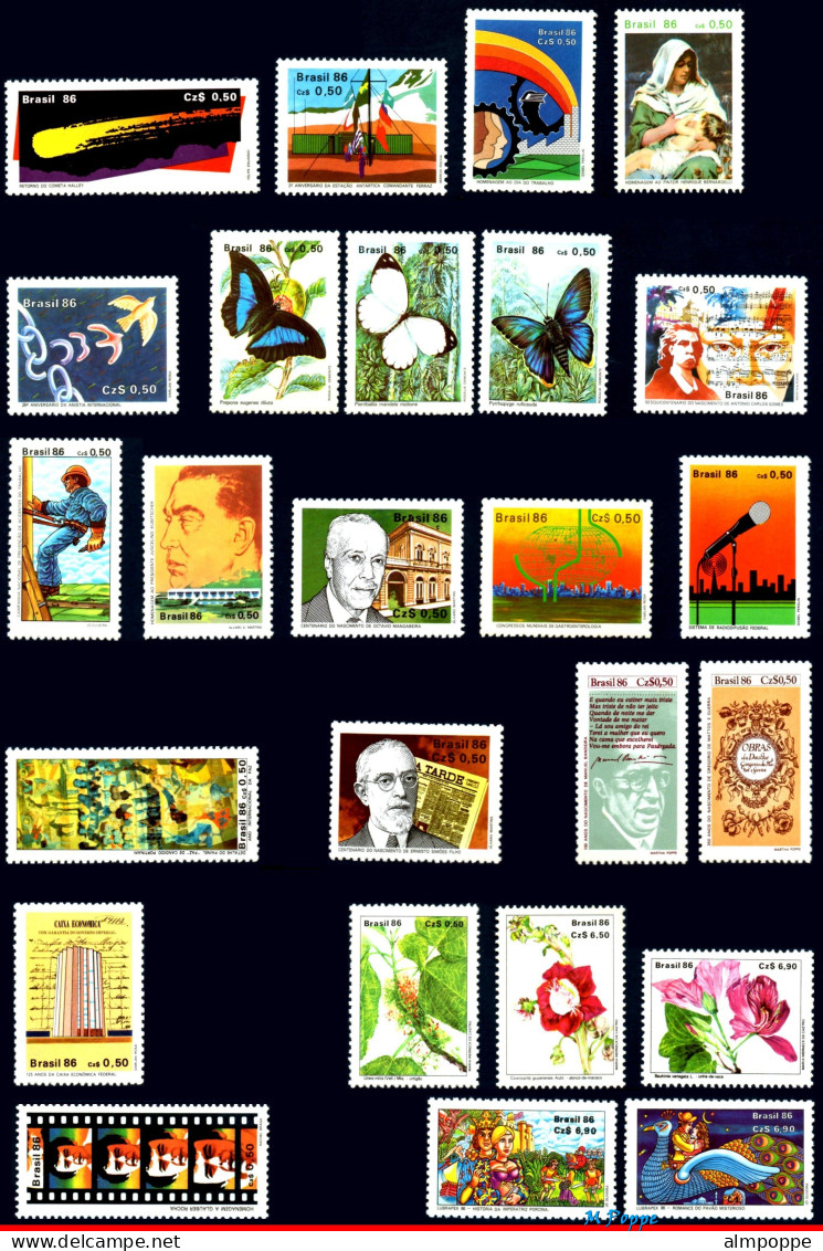 Ref. BR-Y1986-S BRAZIL 1986 - ALL COMMEMORATIVE STAMPSOF THE YEAR, 31V, MNH, . 32V - Annate Complete