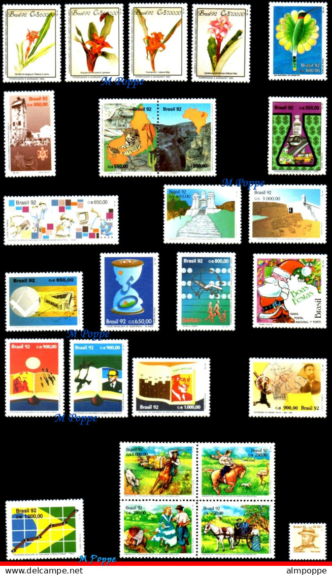 Ref. BR-Y1992-S BRAZIL 1992 - ALL COMMEMORATIVE STAMPSOF THE YEAR, MNH, . 48V Sc# 2347~2396 - Full Years