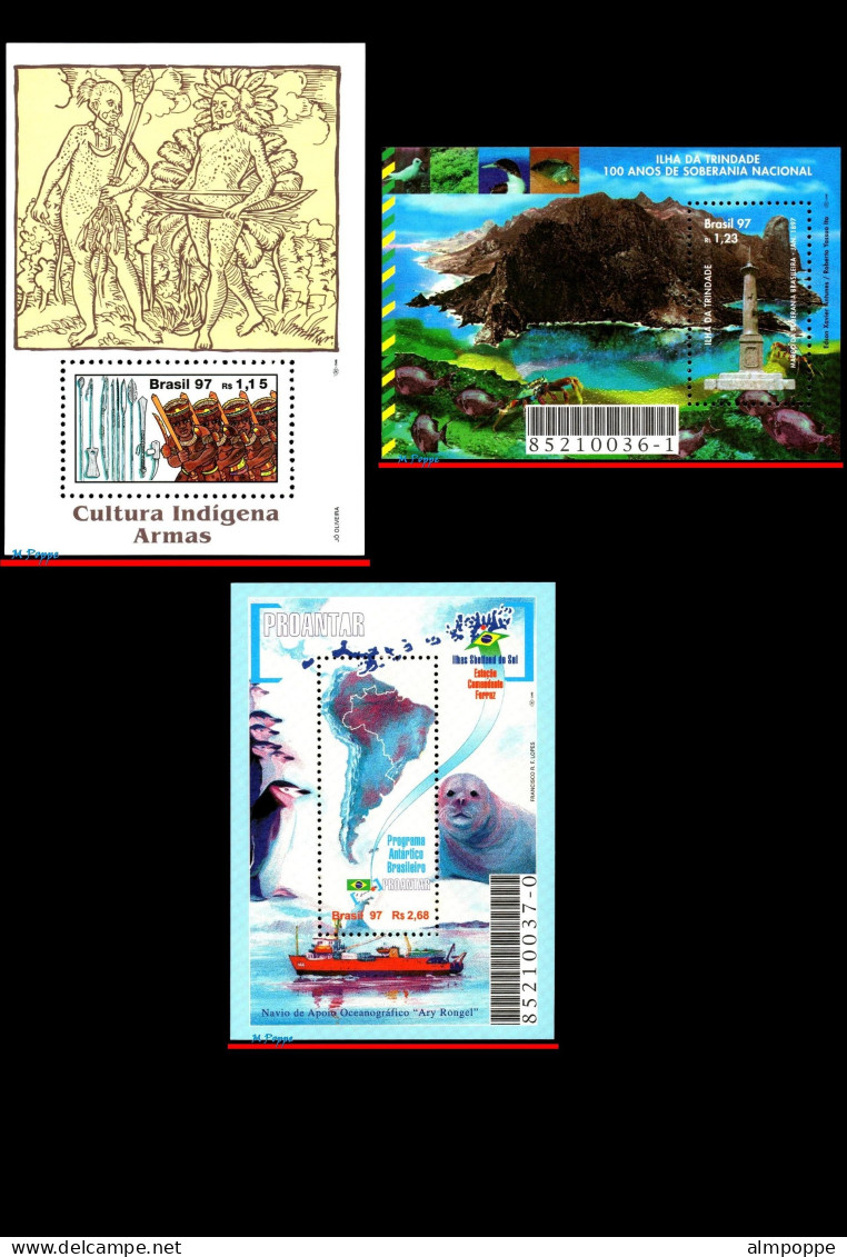 Ref. BR-Y1997 BRAZIL 1997 - ALL STAMPS ISSUED, FULLYEAR, SC# 2613~2654+B12, ALL MNH, . 47V - Annate Complete