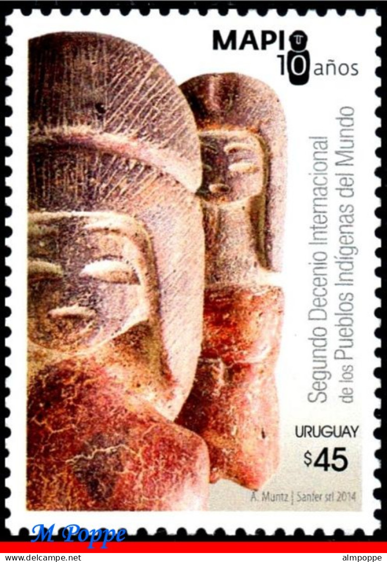 Ref. UR-V2014-01 URUGUAY 2014 - INDIGENOUS PEOPLE, ART,STATUETTE, MNH, ARCHAEOLOGY 1V - Archéologie