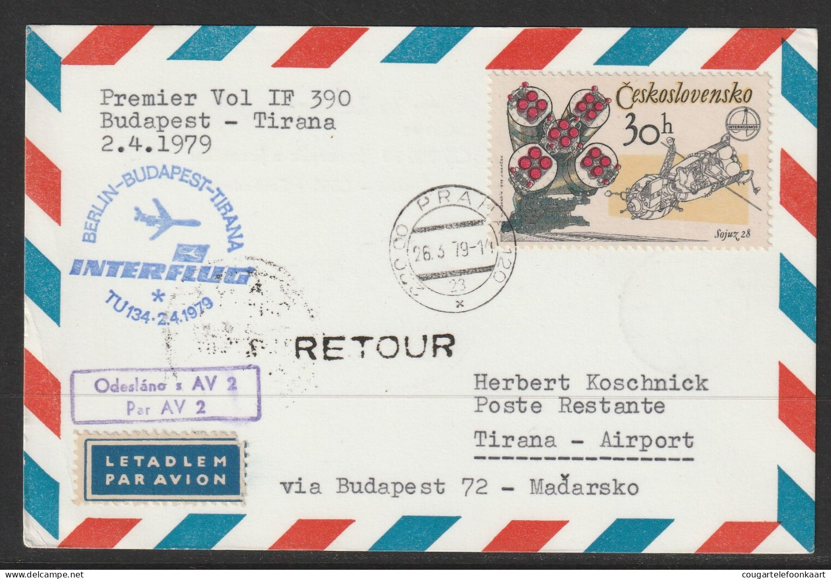 1979, Interflug, First Flight Card, Praha-Tirana Retour, Feeder Mail - Poste Aérienne