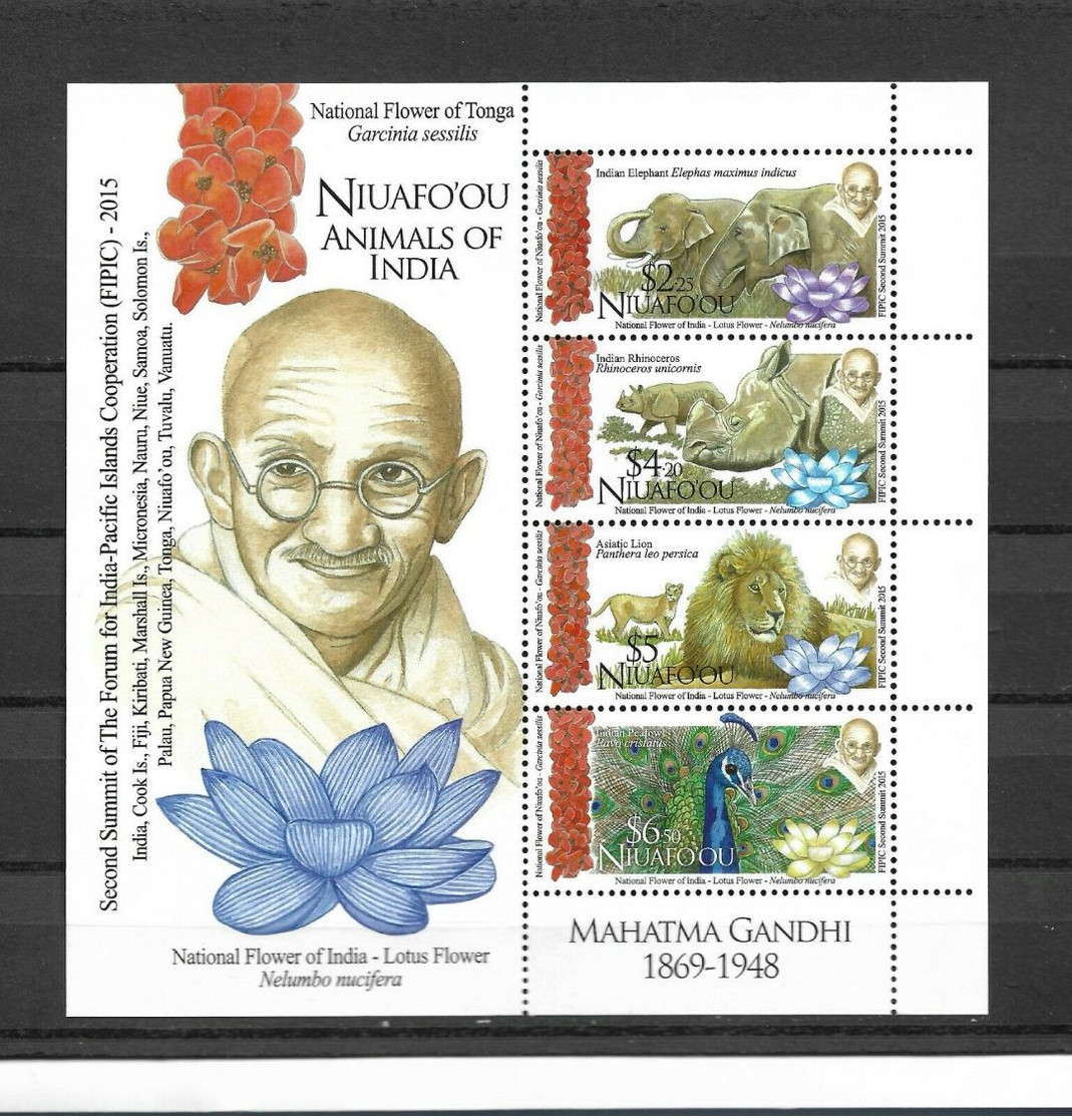 NIUAFO'OU 2015, HOJA BLOQUE MAHATMA GANDHI " ANIMALES DE LA INDIA " MNH. - Autres - Océanie