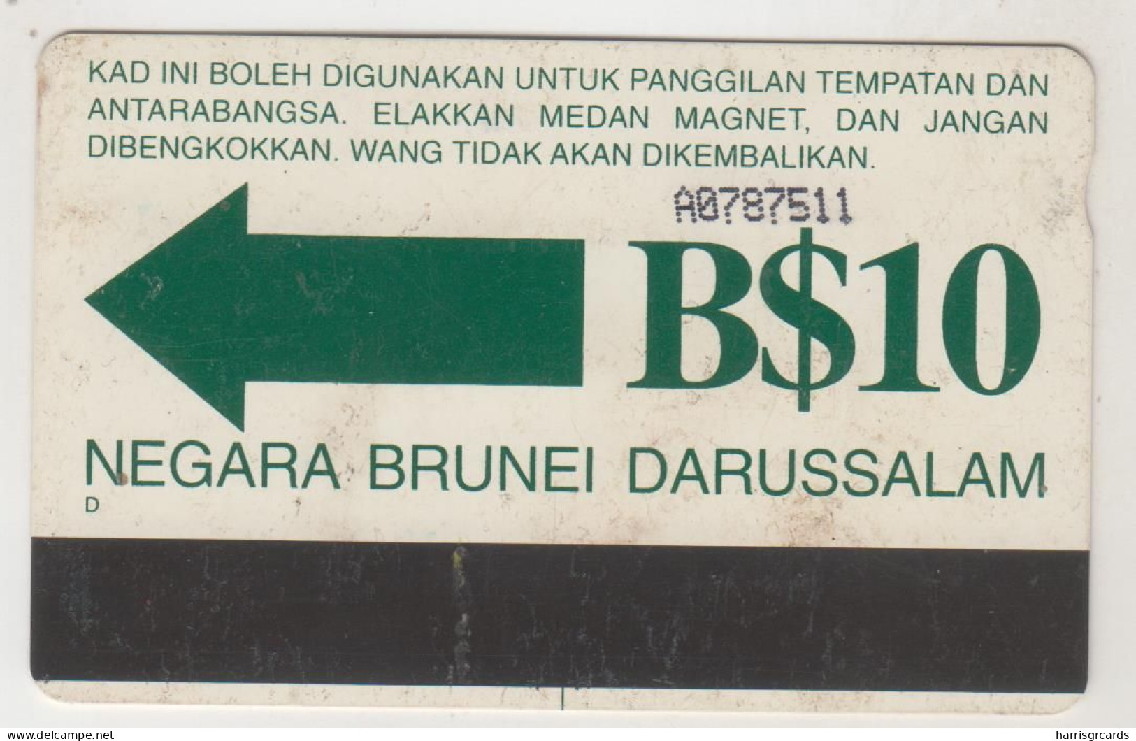 BRUNEI (Autelca) - Call Through Idd, CN: A+7 Digits/Dashed Zero: "Ø", 10 B$, Used - Brunei