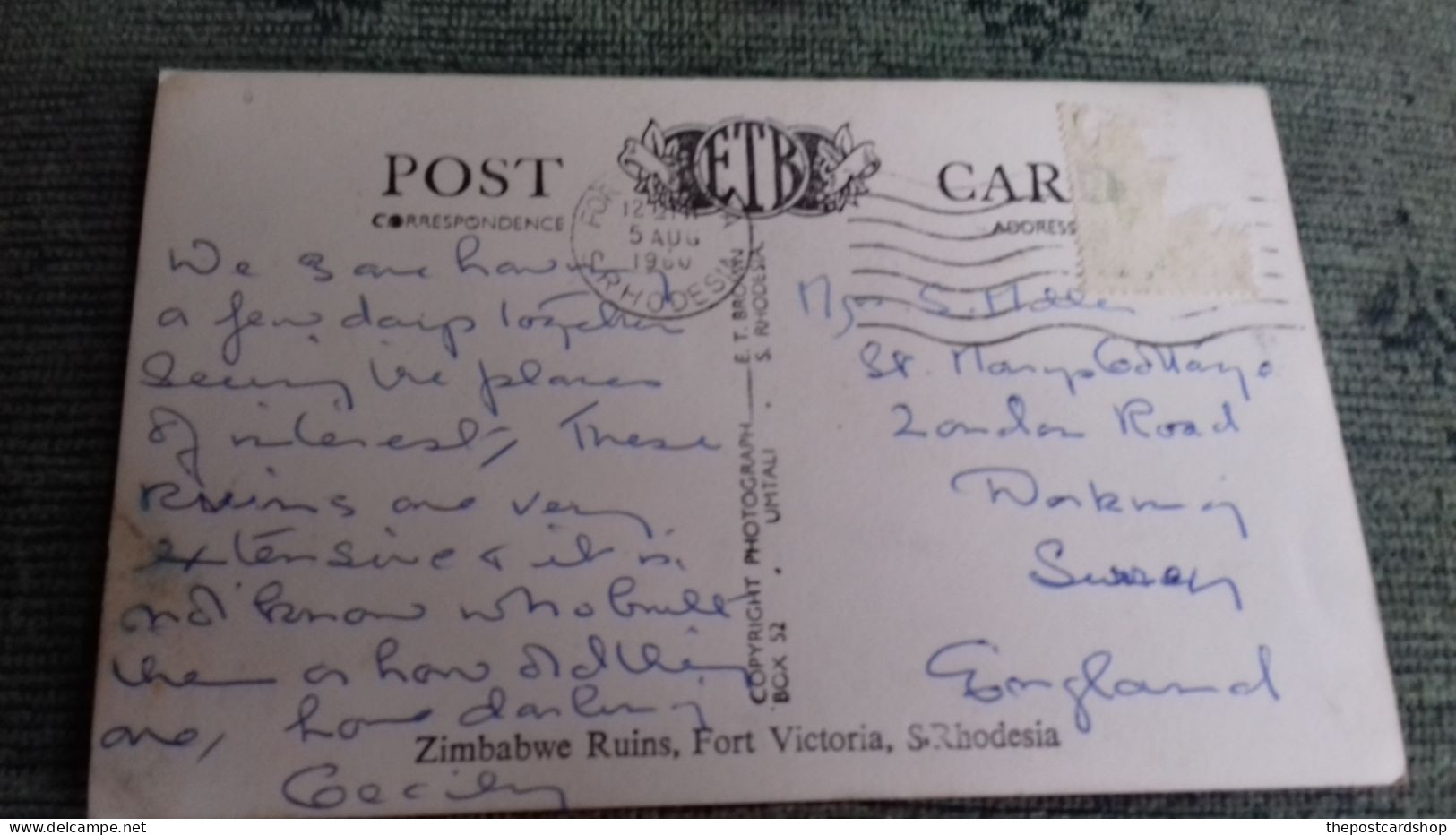 Zimbabwe The Ancient Ruins Fort Victoria S. Rhodesia Used Stamp Removed - Simbabwe